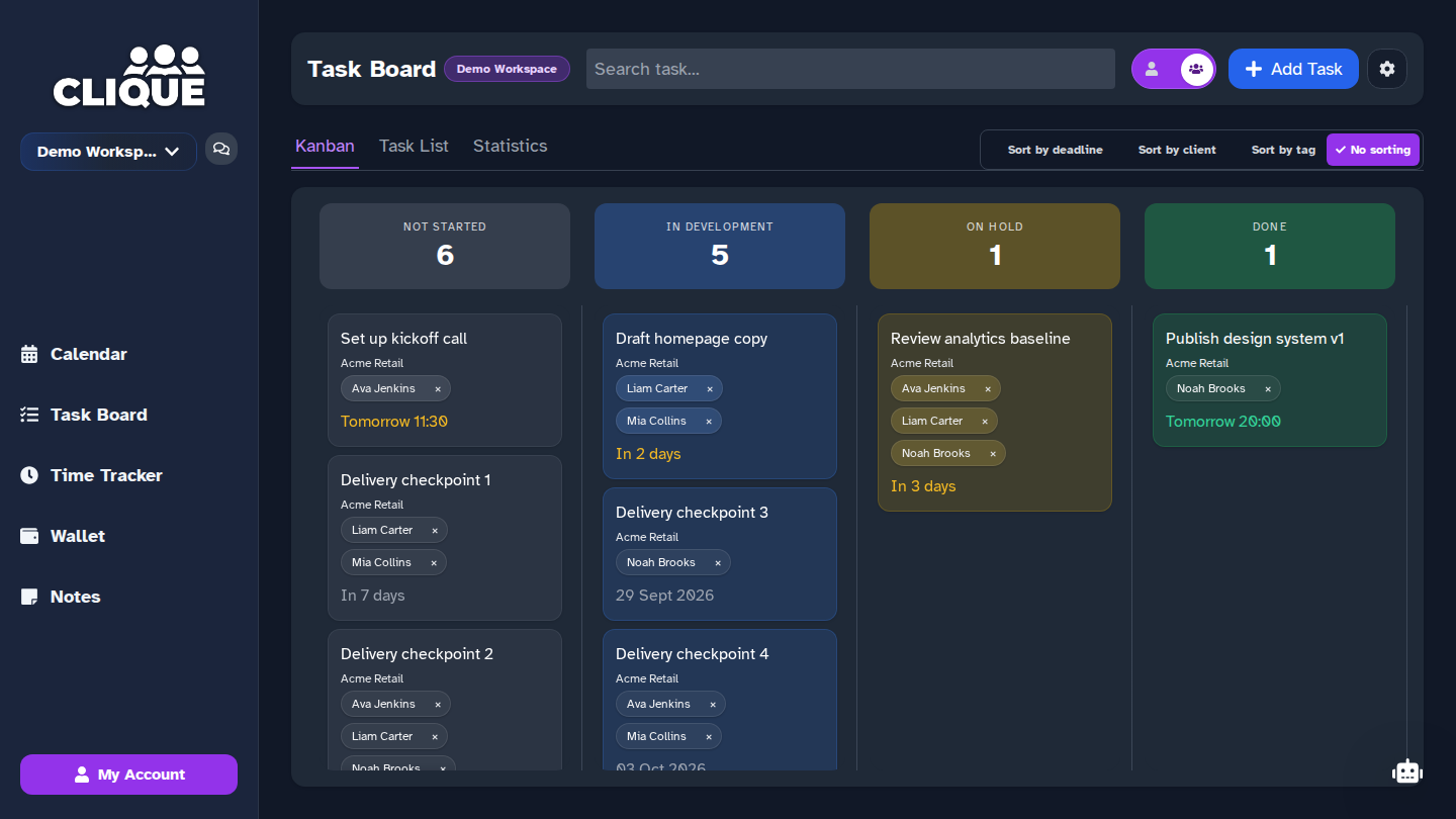 MeetClique Team — tasks